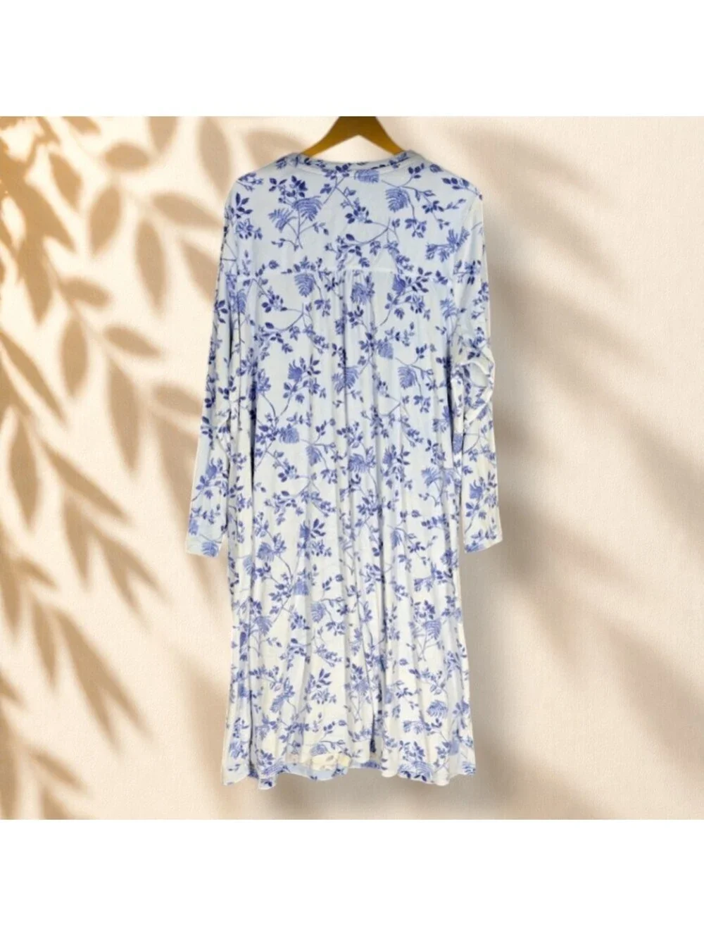 Aria Night Gown Women 4X Plus Blue Floral Long Sleeve Button Round Neck Sleep